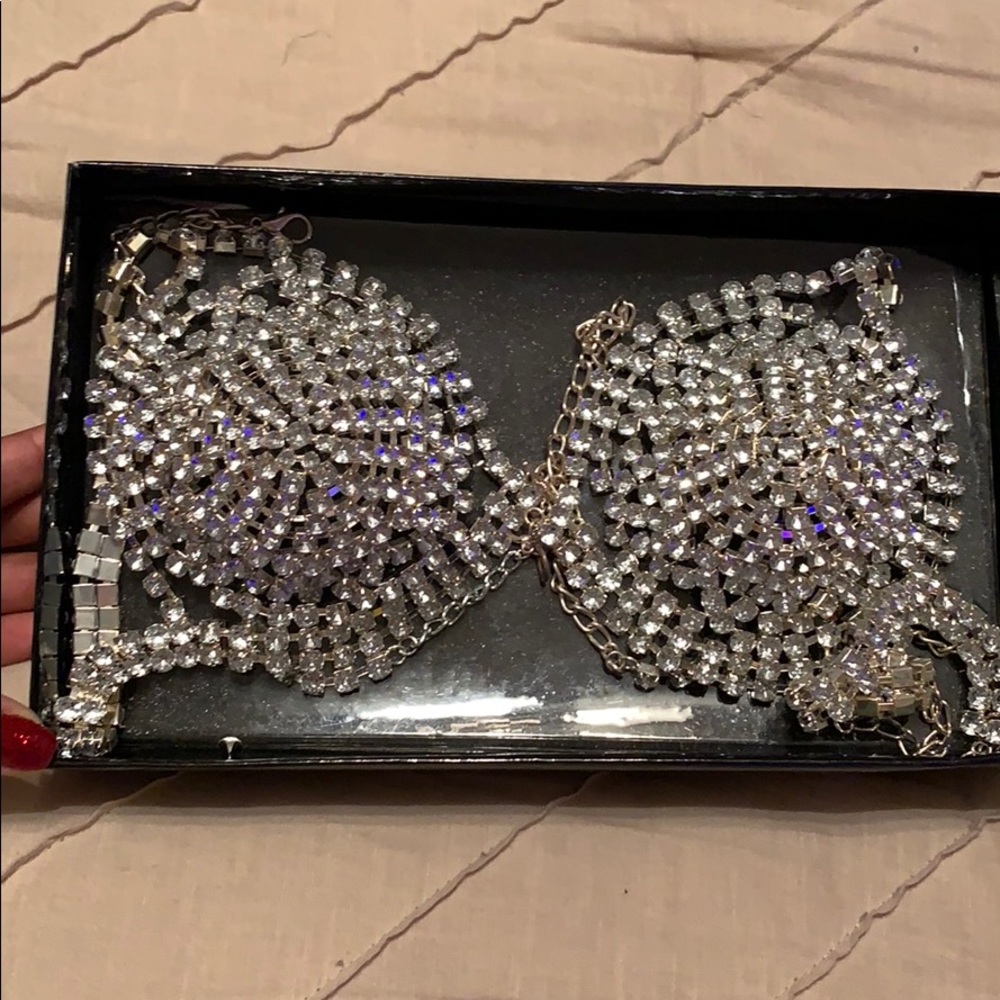 Rhinestone halter bra